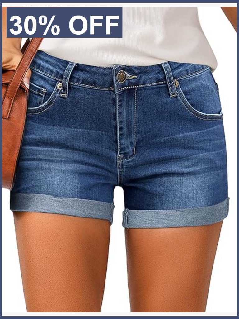 High Waisted Rolled Hem Distressed Denim Shorts Ripped Jean Shorts